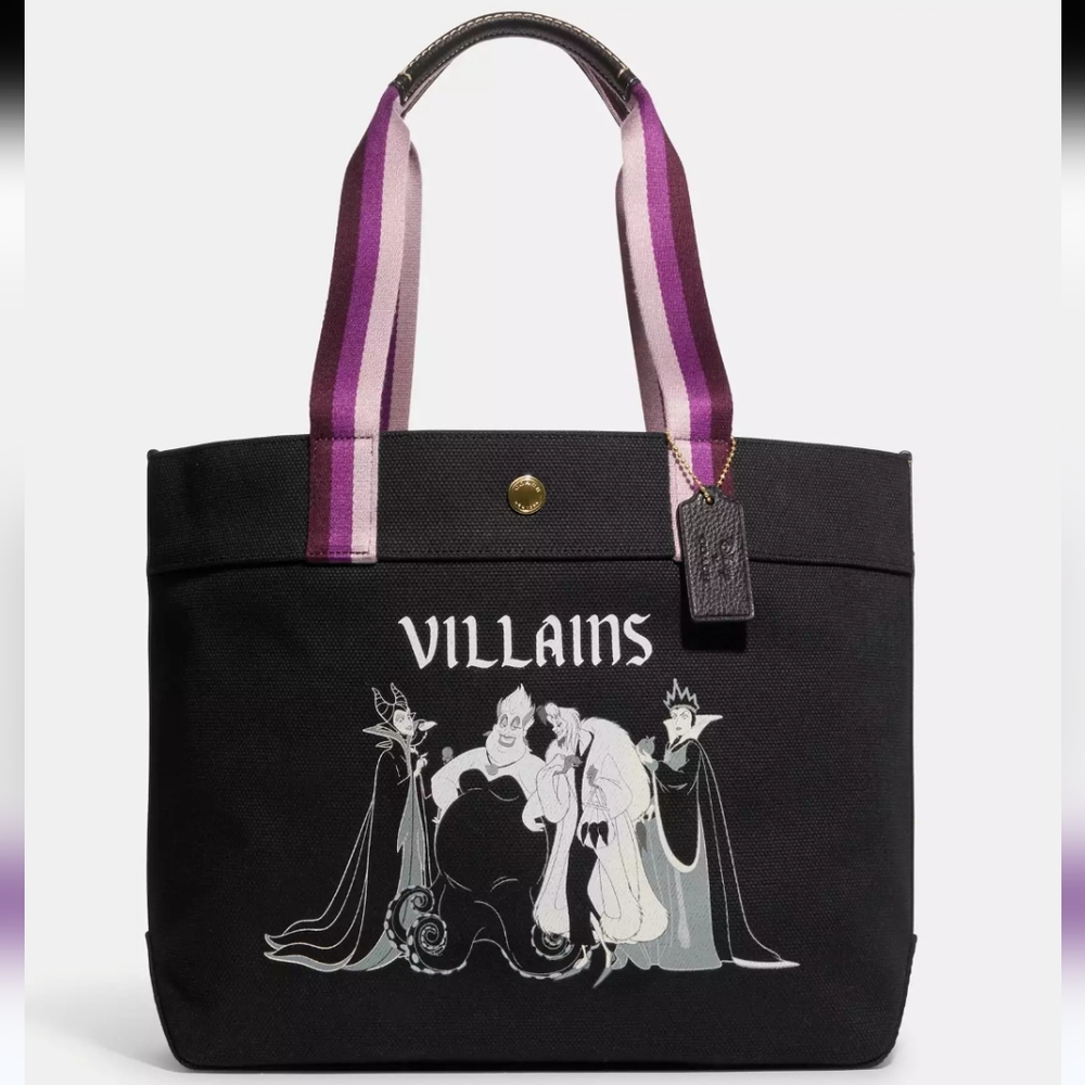 NWT Coach Canvas leather CC407 Disney X Coach Tote Villains Motif Black Multi